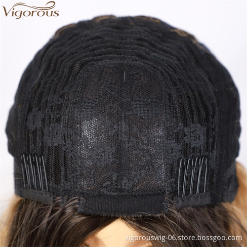 Vigorous Top Quality Cheap Long Ombre Black To Brown Wavy Wigs Middle Part High Temperature Synthetic Wigs For Black Women